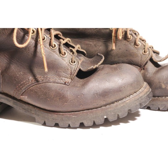 Vintage Danner Distressed Heavy Worn Brown Leather Kiltie Logger Boots USA main image 10